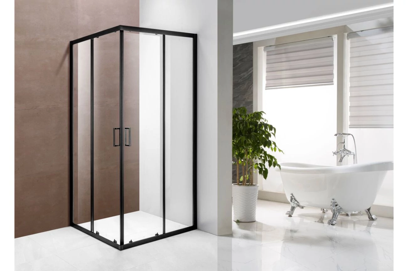 Szögletes fekete szegélyű zuhanykabin 90x90x190 A1221B